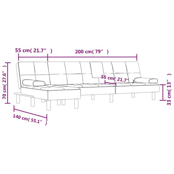 vidaXL Καναπές Κρεβάτι Γωνιακός Μαύρος 255 x 140 x 70 εκ. Συνθ. Δέρμα
