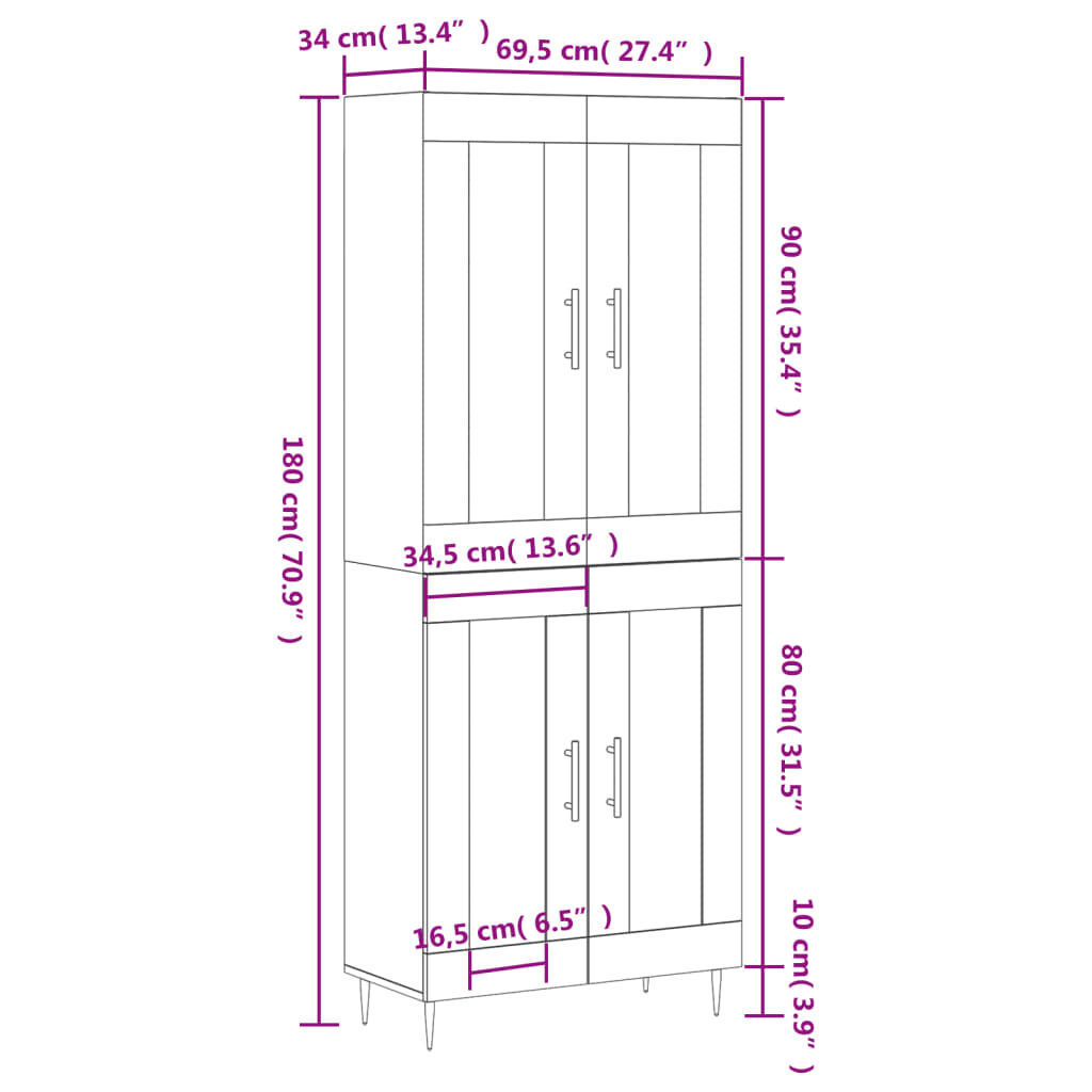 vidaXL Ντουλάπι Καπνιστή Δρυς 69,5x34x180 εκ. από Επεξεργασμένο Ξύλο