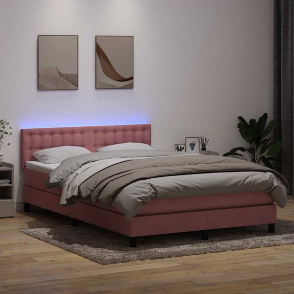 vidaXL &Kappa;&rho;&epsilon;&beta;ά&tau;&iota; Boxspring &mu;&epsilon; &Sigma;&tau;&rho;ώ&mu;&alpha; & LED &rho;&omicron;&zeta; 160x220 cm &Beta;&epsilon;&lambda;&omicron;ύ&delta;&iota;&nu;&omicron;