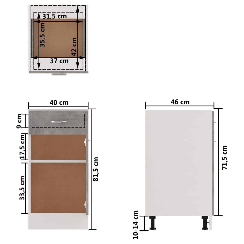 vidaXL Ντουλάπι με Συρτάρι Γκρι Σκυροδέματος 40x46x81,5 εκ Επεξ. Ξύλο