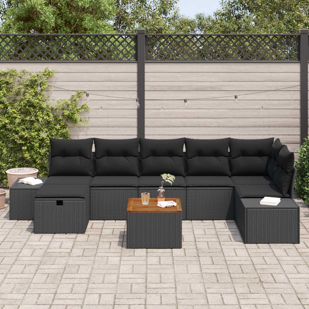 vidaXL Σετ Καναπέ Κήπου με μαξιλάρι 8 pcs Μαύρο Πολυ ράταν