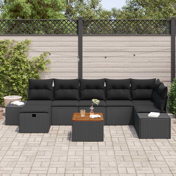 vidaXL Σετ Καναπέ Κήπου με μαξιλάρι 8 pcs Μαύρο Πολυ ράταν