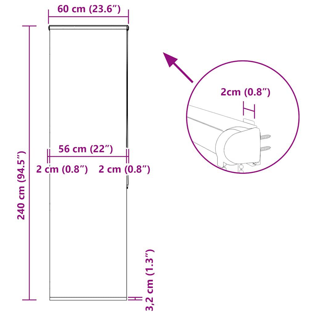 vidaXL Κουρτίνα Μπάνιου Ρολό κασέτα 60x240εκ. Πλάτος υφάσματος 56εκ.