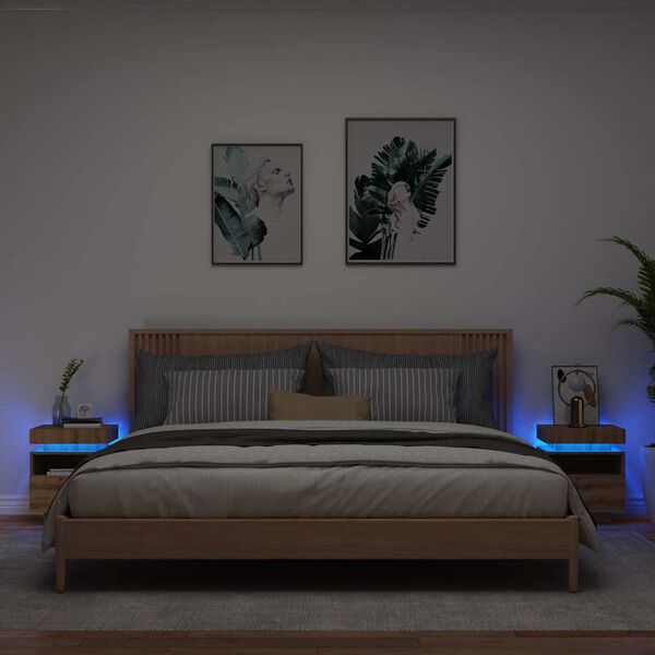 vidaXL Κομοδίνα με φώτα LED 2 τεμ Artisan Oak 40x39x48,5 cm