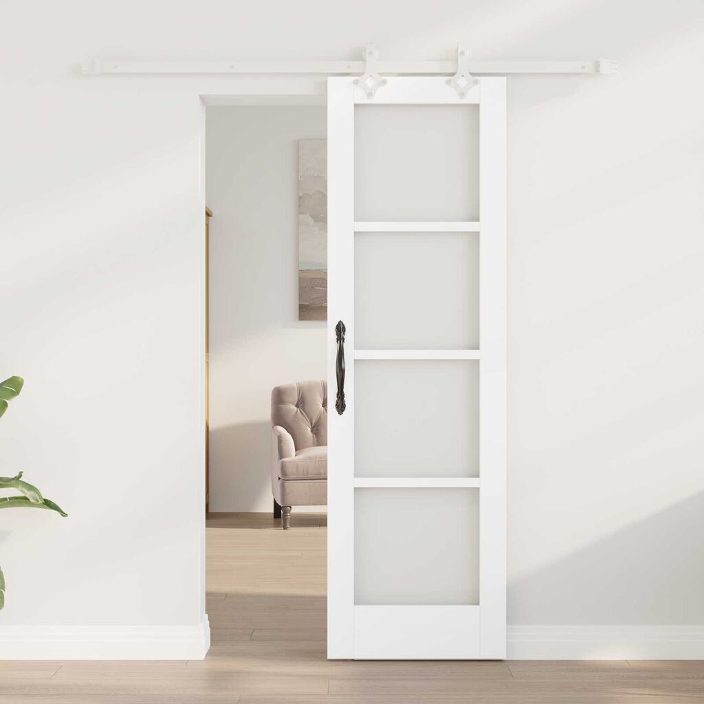 vidaXL Συρόμενη Πόρτα Λευκό 61 x 198.5 εκ. Ξύλο και μέταλλο