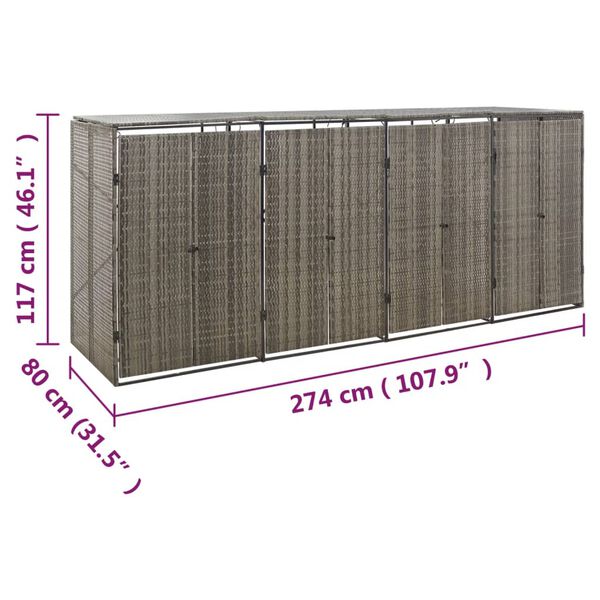 vidaXL Πλαίσιο για Κάδο Απορρ. με Ρόδες Γκρι 274x80x117 εκ Συνθ. Ρατάν