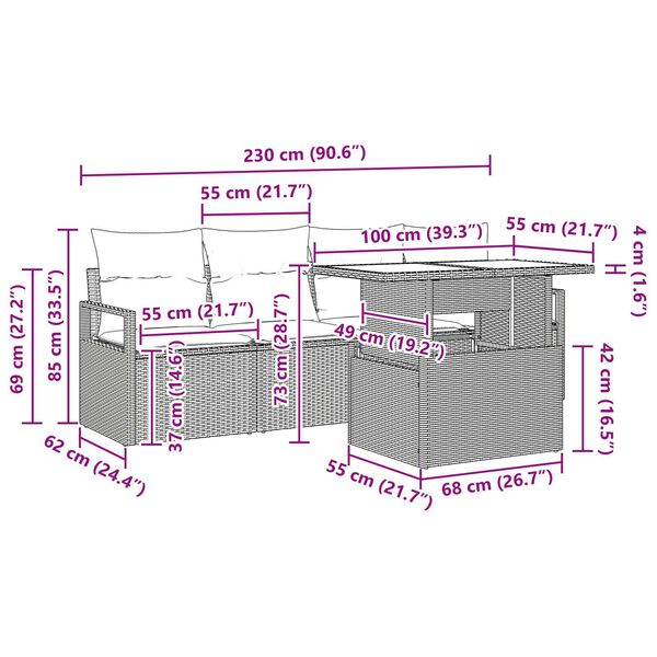 vidaXL Σετ Καναπέ Κήπου 5 pcs Μαύρο και κρεμ 100 x 55 x 73 εκ