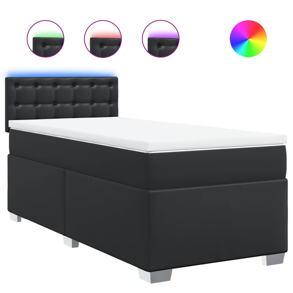 vidaXL Κρεβάτι Boxspring με Στρώμα Μαύρο 90x200εκ. από Συνθετικό Δέρμα