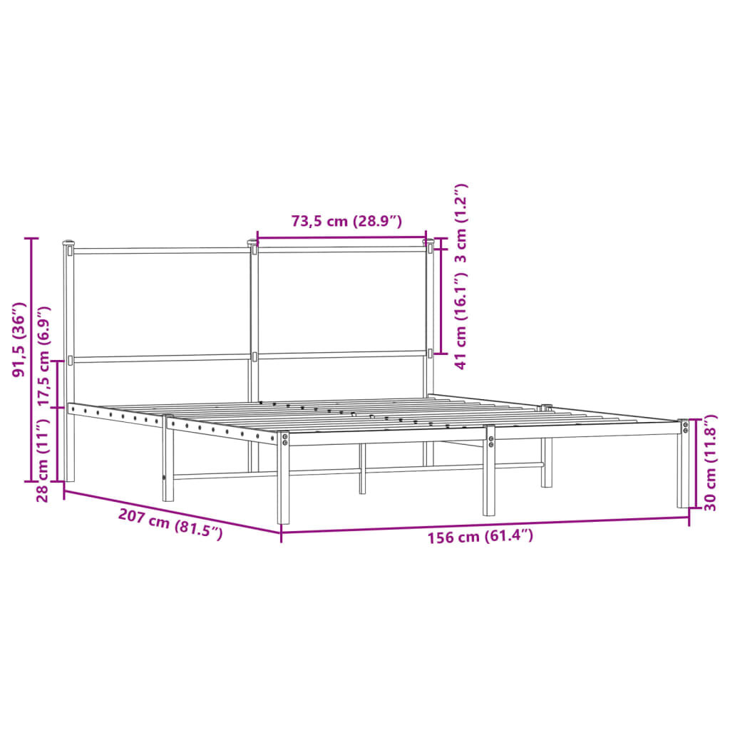 vidaXL Σκελετός Κρεβ. Χωρίς Στρώμα Sonoma Δρυς 150x200 εκ. Μεταλλικό