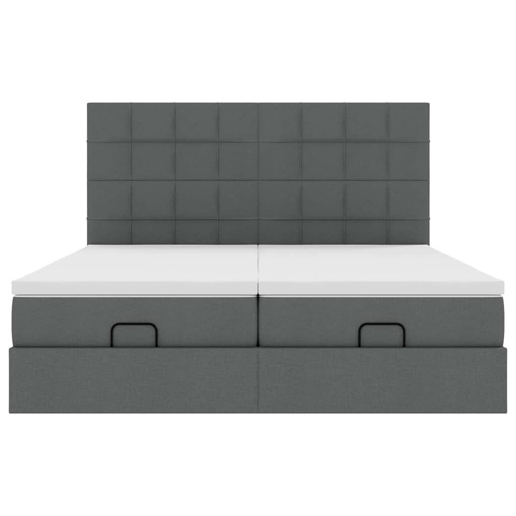 vidaXL Οθωμανικό κρεβάτι με στρώματα&LEDs Σκούρο γκρι 180x200cm ύφασμα