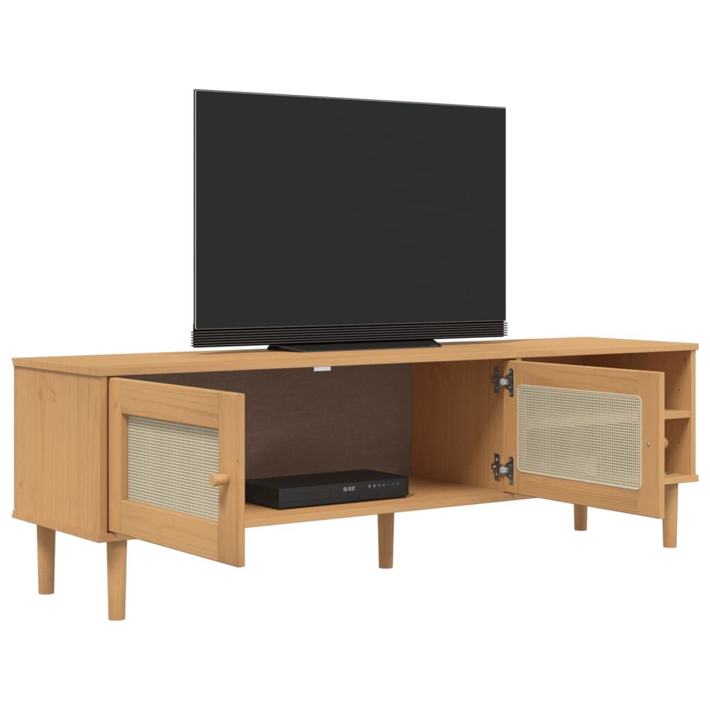 vidaXL Έπιπλο Τηλεόρασης SENJA Καφέ / Ρατάν 158x40x49 εκ. Μασίφ Πεύκο