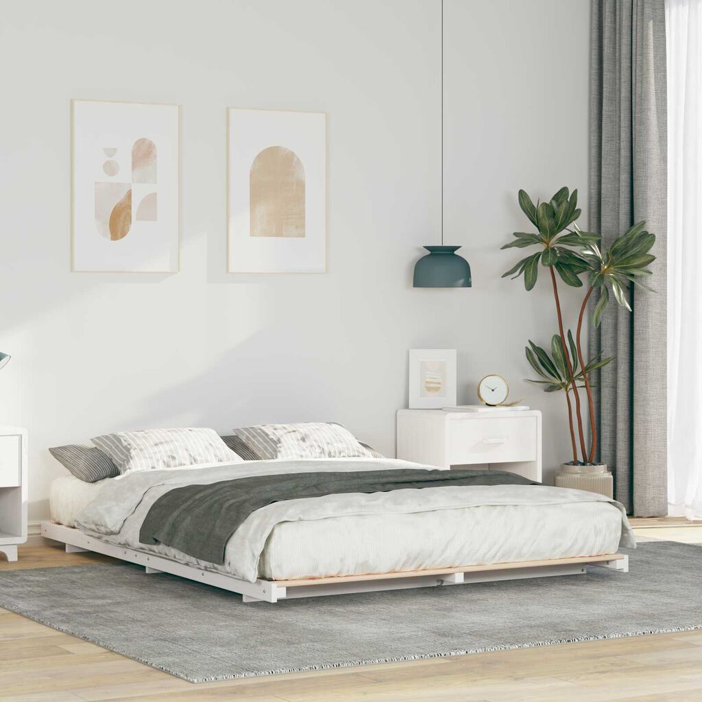 vidaXL Κρεβάτι δαπέδου Λευκό 140 x 210 cm Μασίφ ξύλο πεύκου