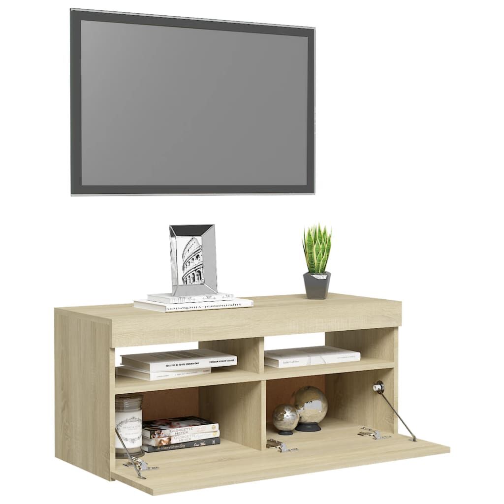 vidaXL Έπιπλο Τηλεόρασης με LED Sonoma Δρυς 90x35x40 εκ.