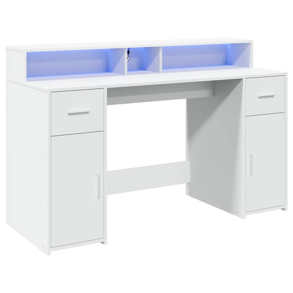 vidaXL Γραφείο με LED Λευκό 140x55x91 εκ. από Επεξεργασμένο Ξύλο