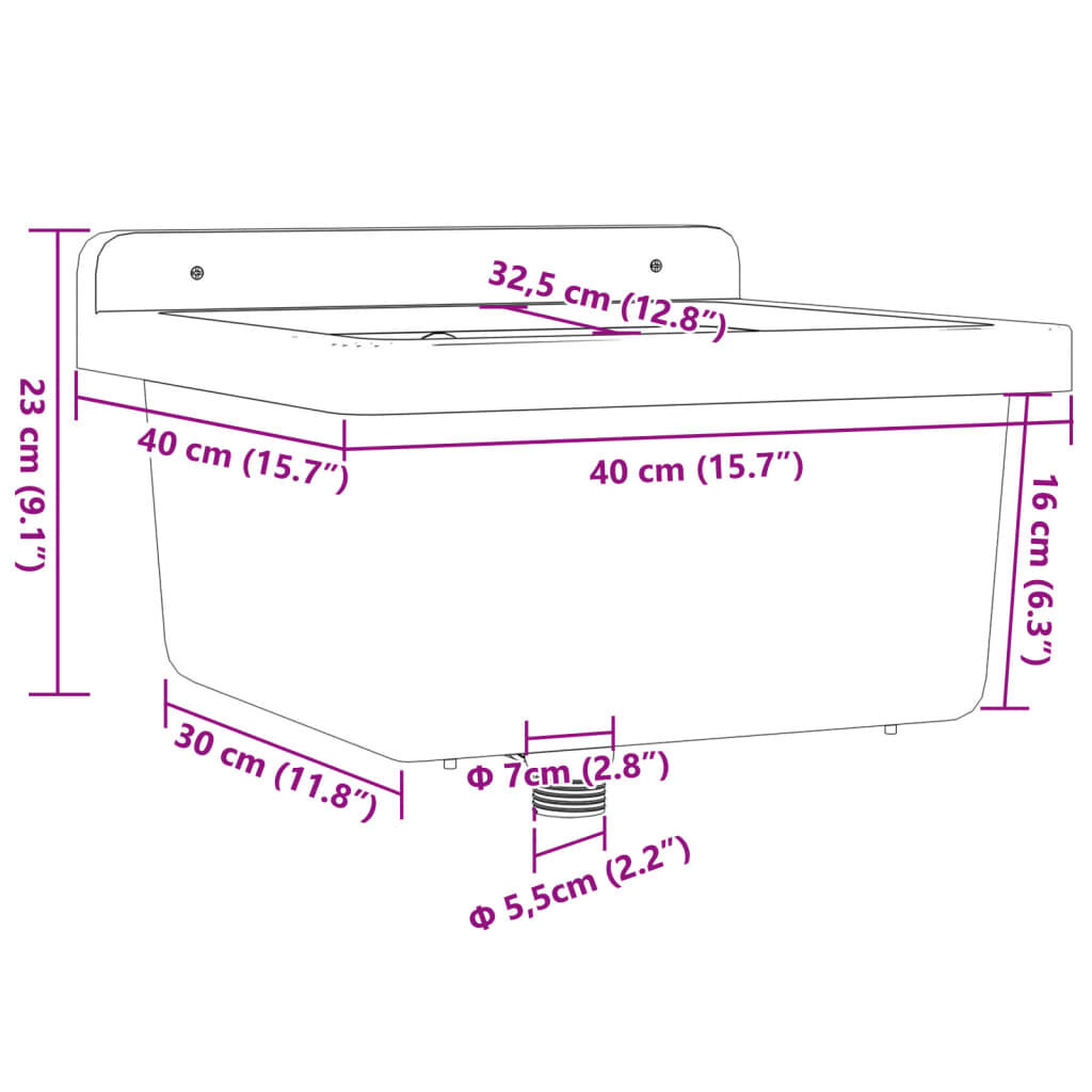 vidaXL Νιπτήρας Επίτοιχος Γκρι 40x40x24 εκ. από Ρητίνη