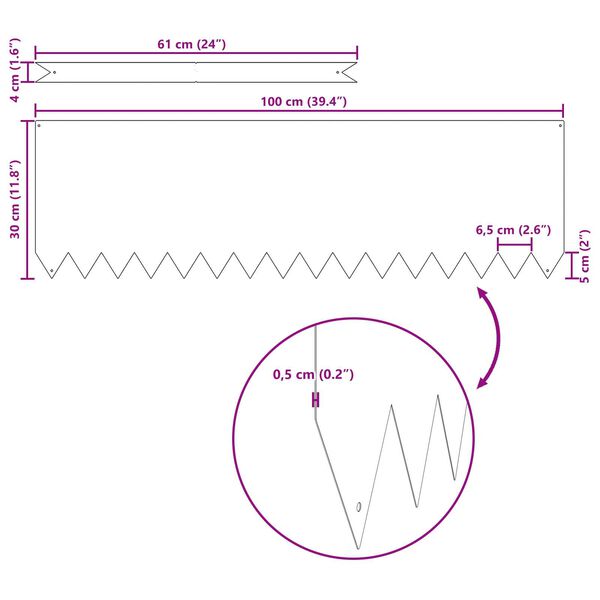 vidaXL Περιγράμματα γκαζόν 50 pcs Λευκό 100 x 0.5 x 30 εκ Ατσάλι