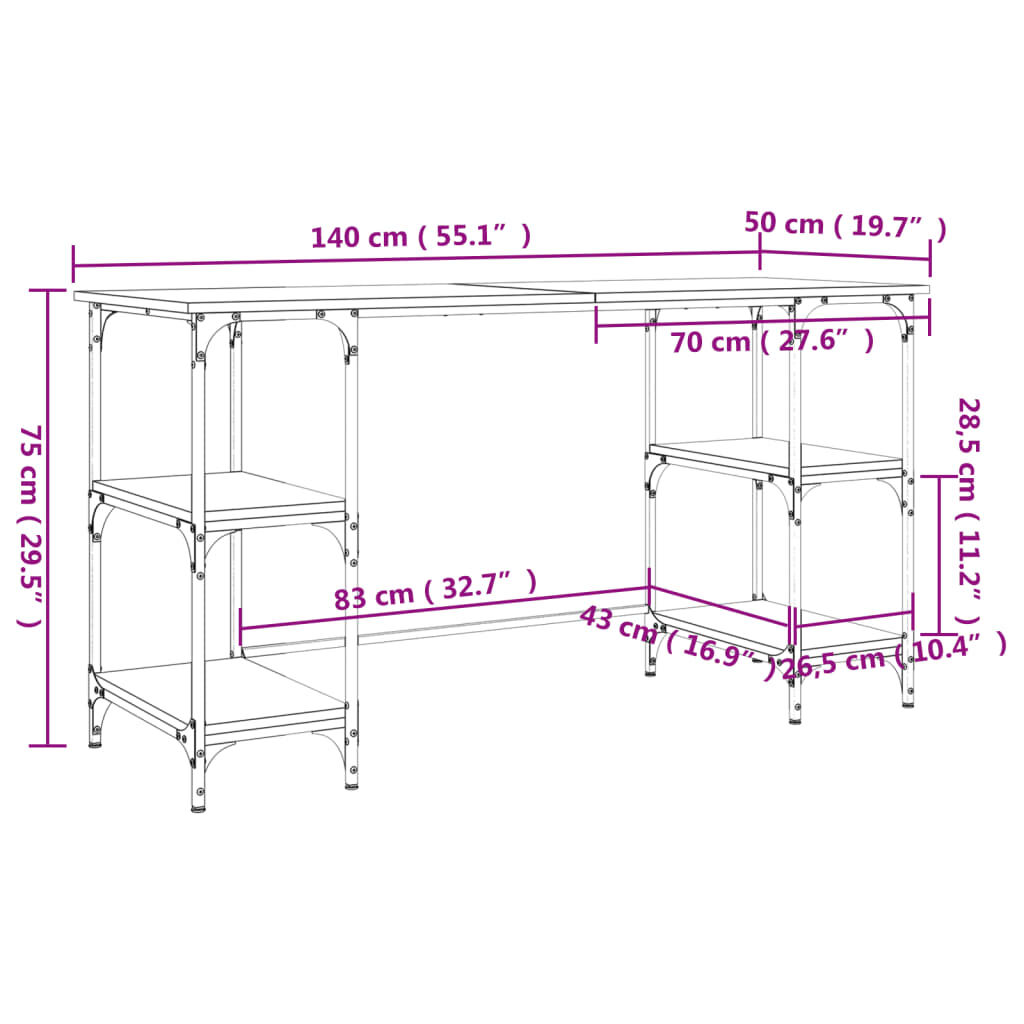 vidaXL Γραφείο Sonoma Δρυς 140x50x75 εκ. Μέταλλο & Επεξεργασμένο Ξύλο