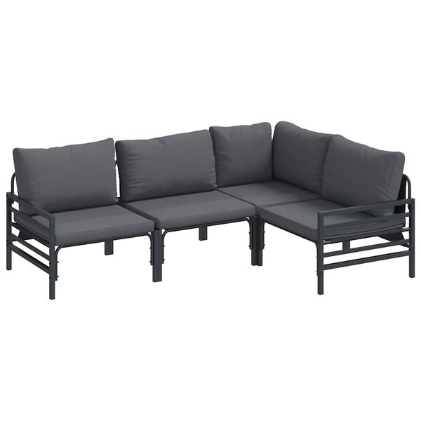 vidaXL Σετ Καναπέ Κήπου με μαξιλάρι 4 pcs Ανθρακί Ατσάλι