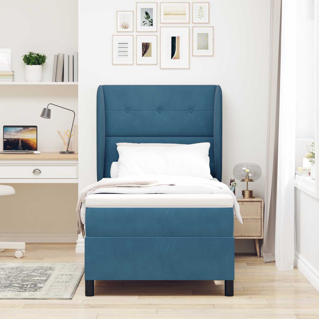 κρεβάτι box spring με στρώμα vidaXL σε σκούρο μπλε 90x190 εκ. βελούδο