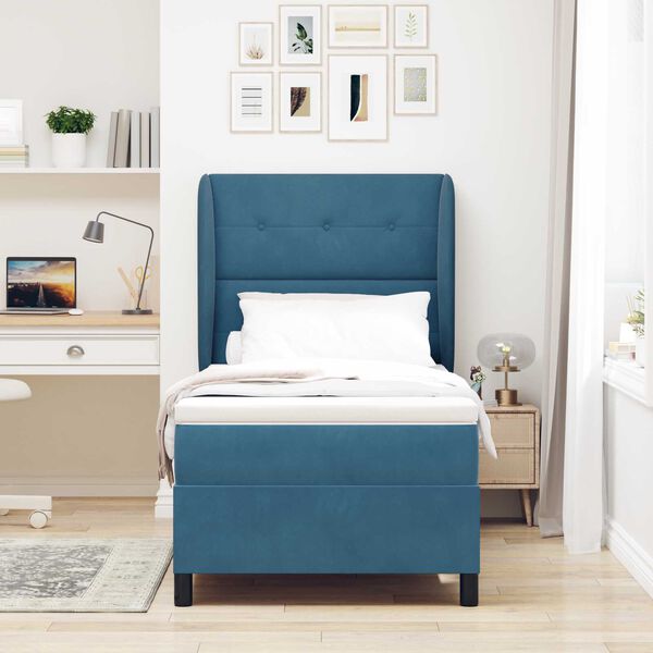 κρεβάτι box spring με στρώμα vidaXL σε σκούρο μπλε 90x190 εκ. βελούδο