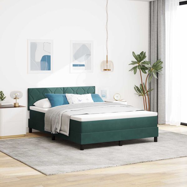 Κρεβάτι Box Spring με Ματράσι & LED Σκούρο Πράσινο 160x200 εκ. Βελούδο