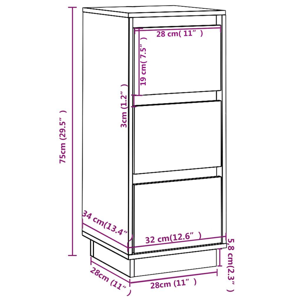 vidaXL Συρταριέρες 2 τεμ. 32 x 34 x 75 εκ. από Μασίφ Ξύλο Πεύκου
