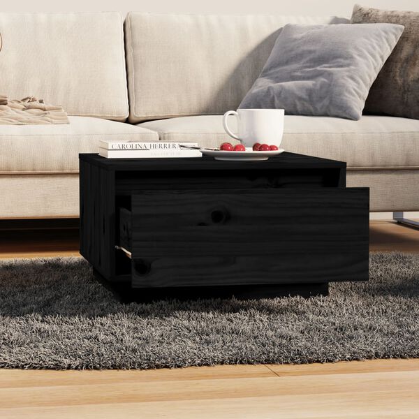 vidaXL Τραπεζάκι Σαλονιού Μαύρο 55 x 56 x 32 εκ. από Μασίφ Ξύλο Πεύκου