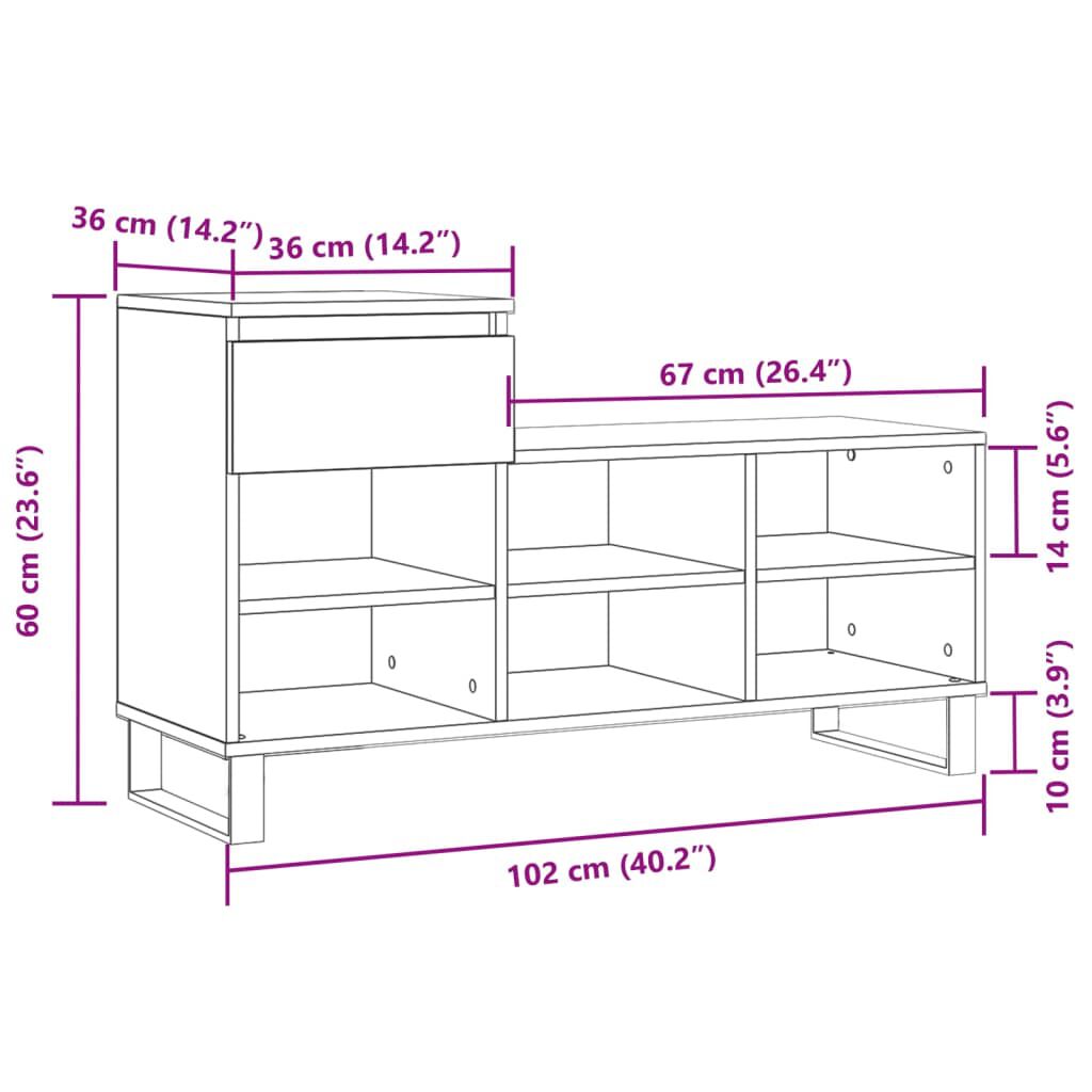 vidaXL Παπουτσοθήκη Sonoma Δρυς 102x36x60 εκ. από Επεξεργασμένο Ξύλο
