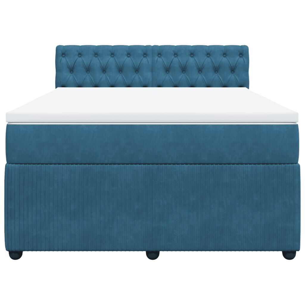 vidaXL Κρεβάτι Boxspring με Στρώμα Μπλε 140x190 εκ. Βελούδινο