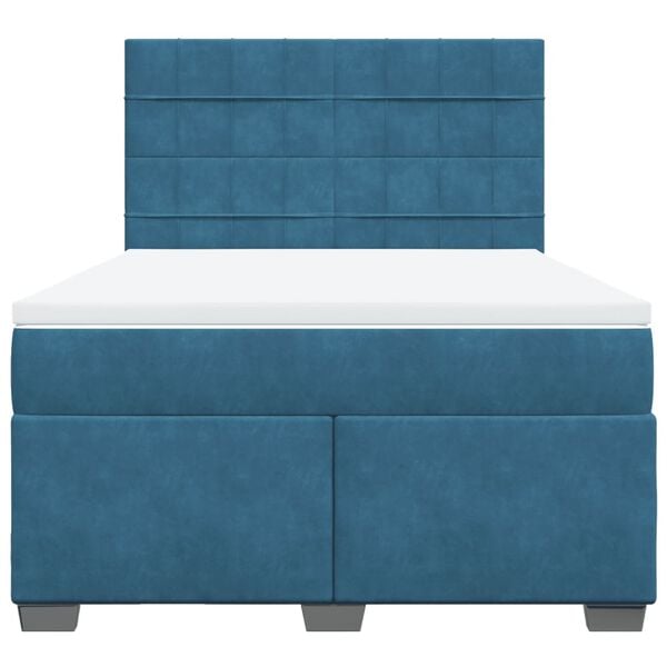 vidaXL Κρεβάτι Boxspring με Στρώμα Μπλε 160x200 εκ. Βελούδινο