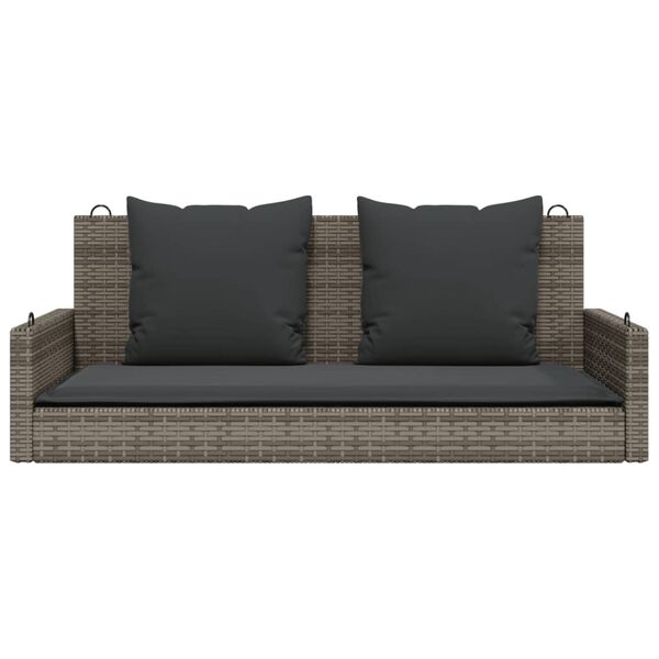 vidaXL Παγκάκι Κουνιστό Γκρι 119x56x48εκ. Συνθετικό Ρατάν με Μαξιλάρια