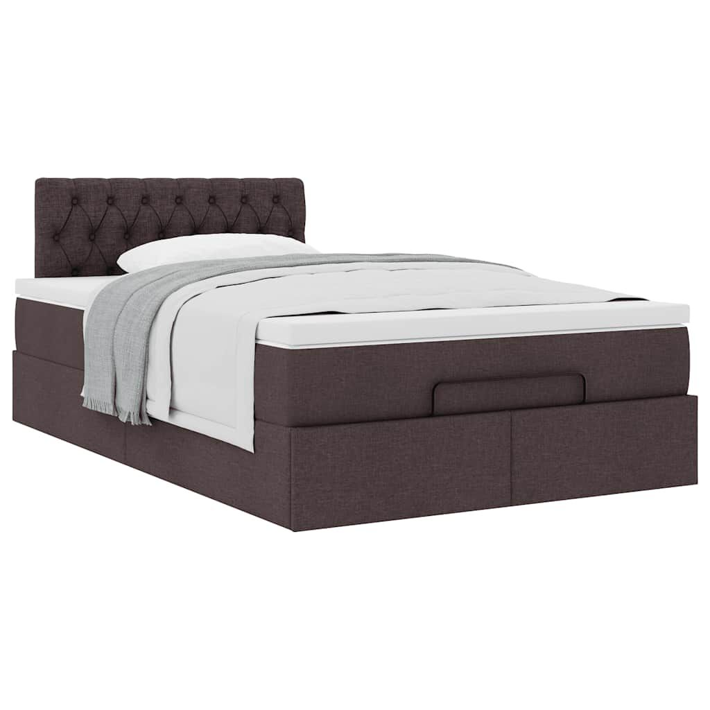 vidaXL Ottoman Κρεβάτι με Στρώμα Σκούρο Καφέ 120x200cm Ύφασμα