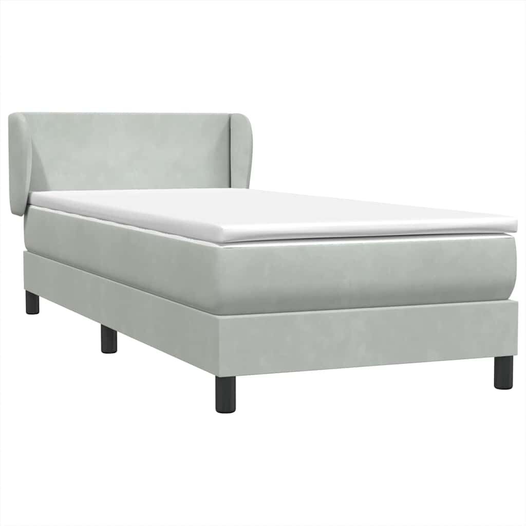 vidaXL Box Spring κρεβάτι με στρώμα ανοιχτό γκρι 90x220 εκ. Βελούδινο