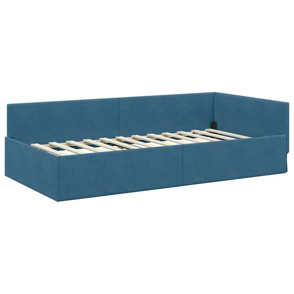 vidaXL Κρεβάτι Γωνίας Μπλε 90 x 190 cm Βελούδο και Εργοστασιακό ξύλο