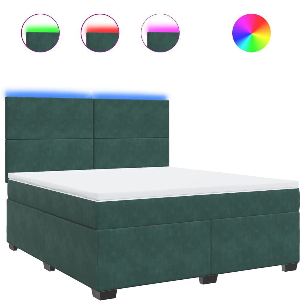 vidaXL Κρεβάτι Boxspring με Στρώμα Σκούρο Πράσινο 180x200εκ. Βελούδινο
