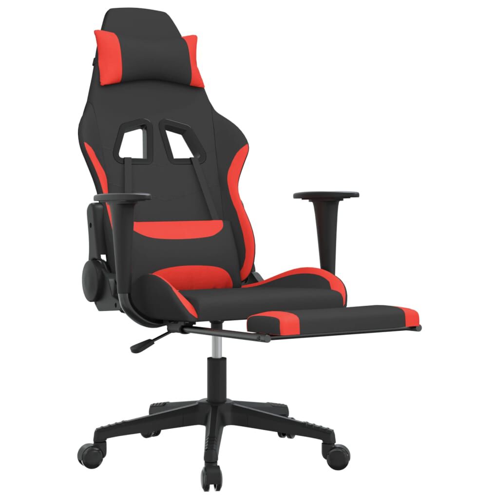 vidaXL Καρέκλα Μασάζ Gaming Μαύρο και Κόκκινη Ύφασμα με Υποπόδιο