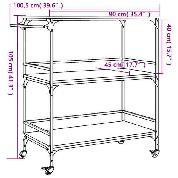 vidaXL Τρόλεϊ Κουζίνας Καπνιστή Δρυς 100,5x50x105 εκ. Επεξ. Ξύλο