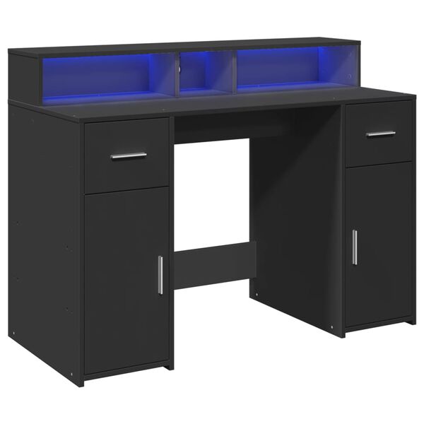 vidaXL Γραφείο με LED Μαύρο 120x55x91 εκ. από Επεξεργασμένο Ξύλο