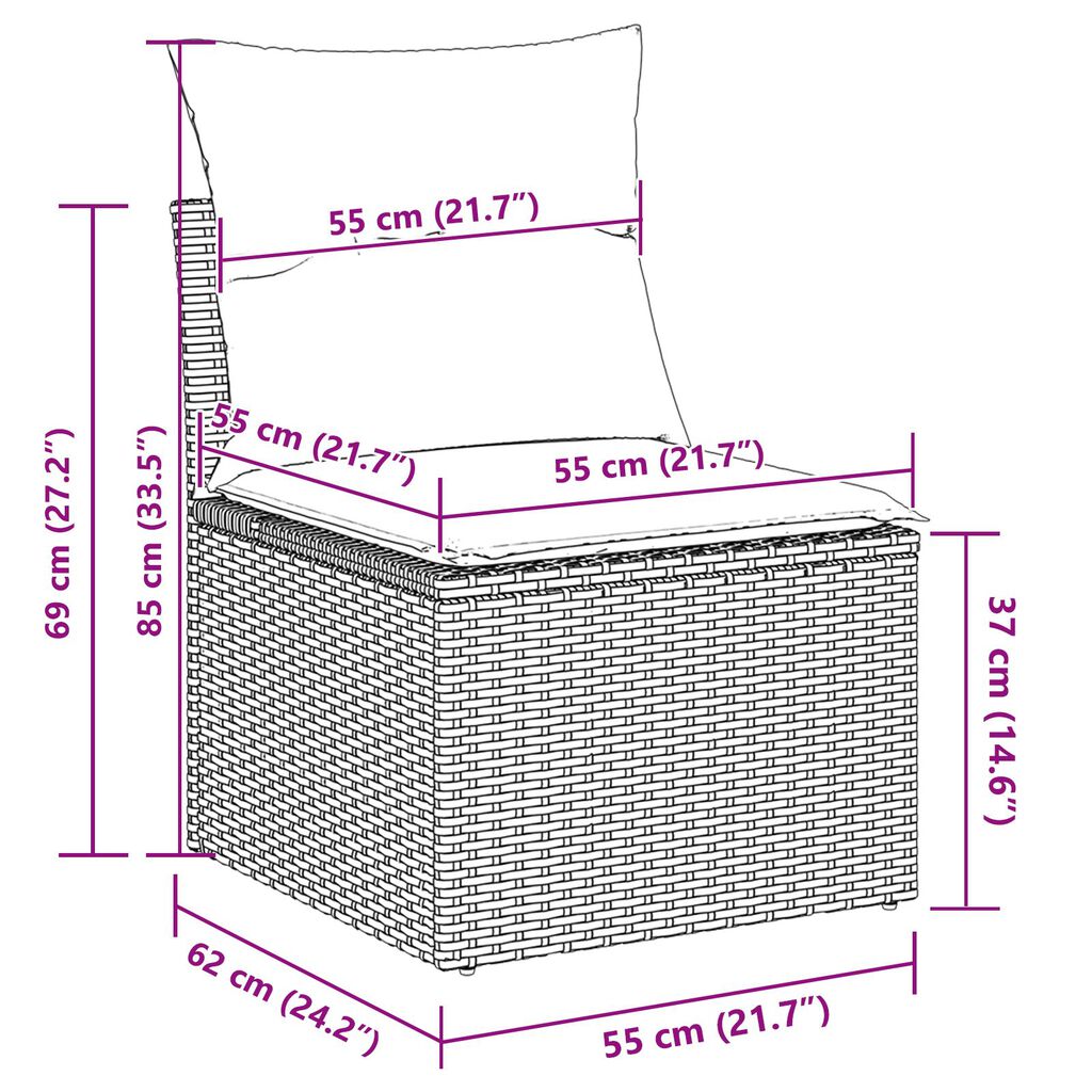 vidaXL Σετ Garden Sofa 9 Τεμαχίων με Μαξιλάρια Μαύρο Πολυ Ρατάν