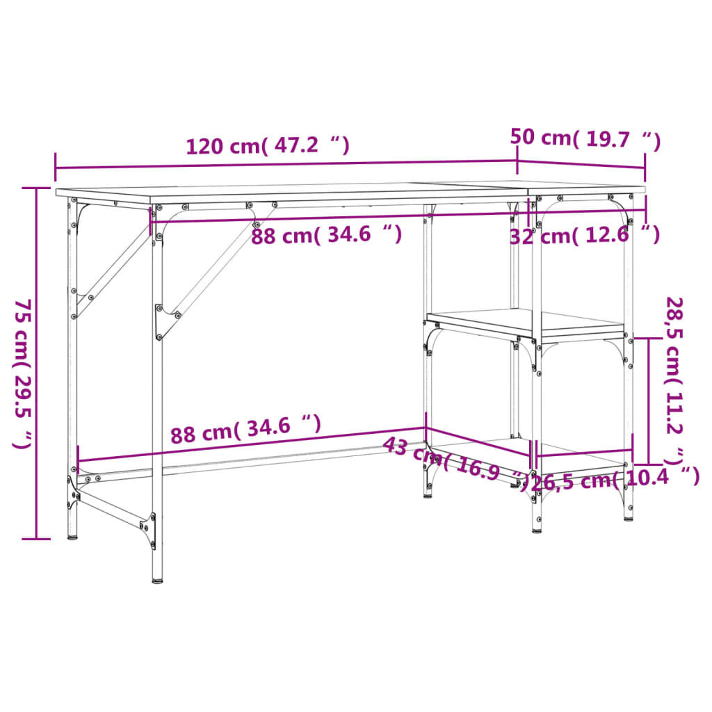 vidaXL Γραφείο Γκρι Sonoma 120x50x75 εκ. Μέταλλο & Επεξεργασμένο Ξύλο