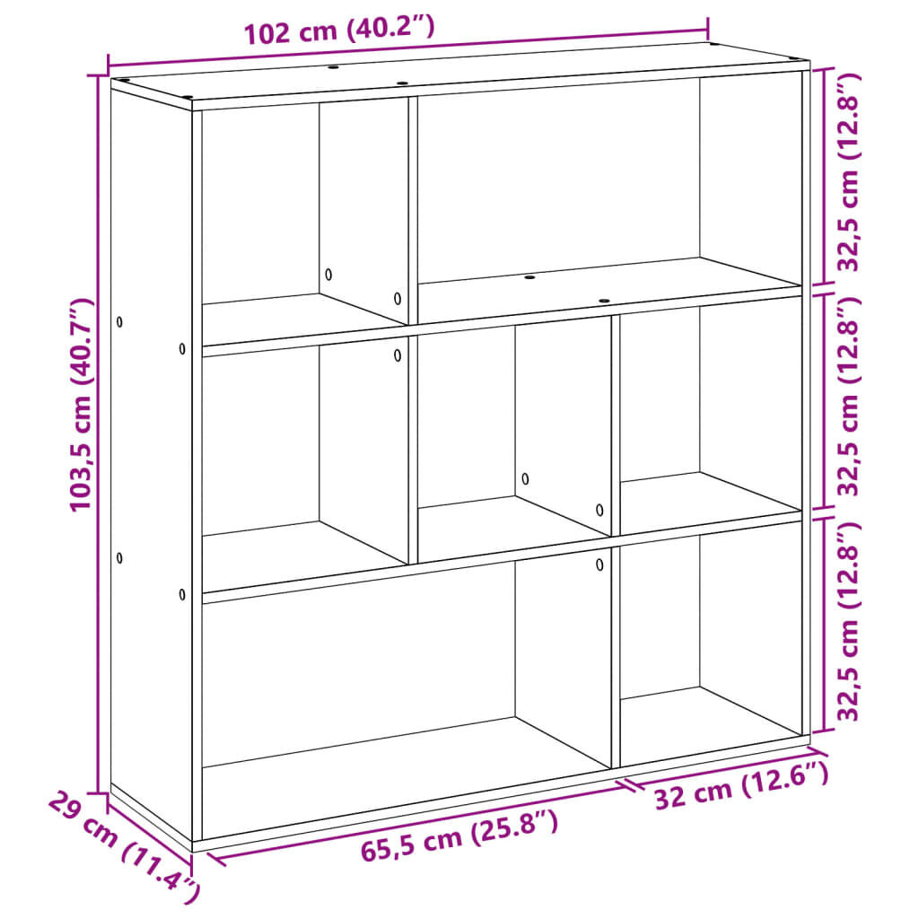 vidaXL Βιβλιοθήκη/Διαχωριστικό Χώρου Γκρι 102x29x103,5 εκ. Επεξ. Ξύλο