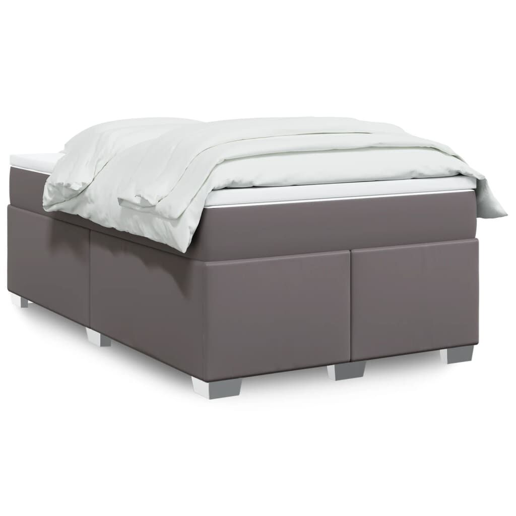 vidaXL Κρεβάτι Boxspring με Στρώμα Γκρι 120x190εκ. από Συνθετικό Δέρμα