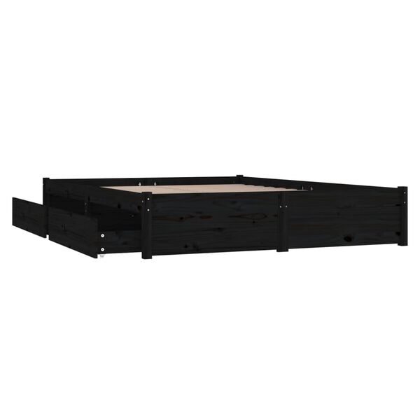 vidaXL Πλαίσιο Κρεβατιού Με Συρτάρια Μαύρο 140 x 190 εκ.