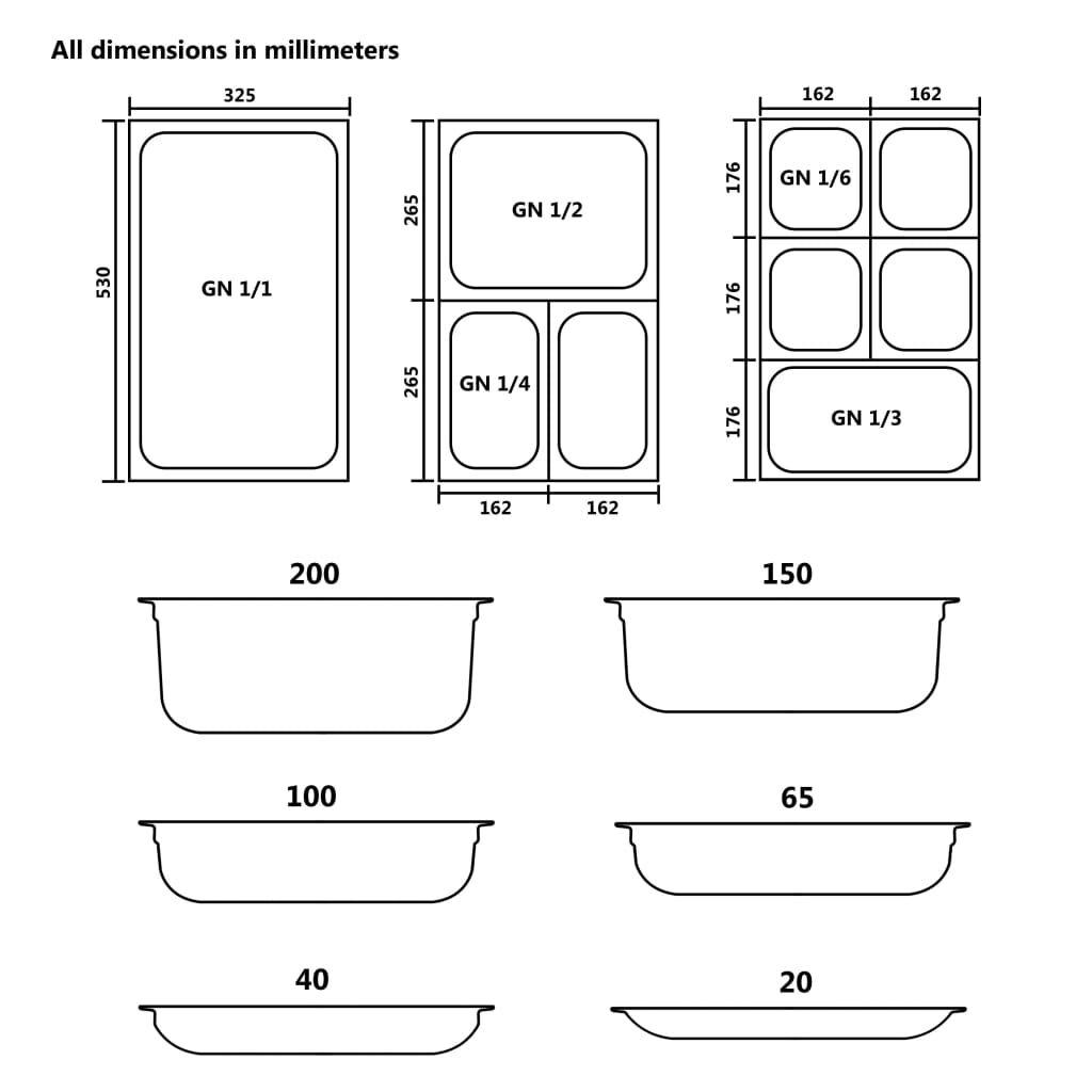 vidaXL Λεκάνες Gastronorm 2 τεμ. GN 1/1 200 χιλ. από Ανοξείδωτο Ατσάλι