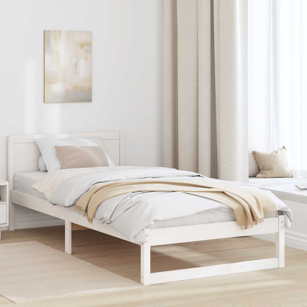 vidaXL Κρεβάτι Λευκό Ξύλο 90 x 200 cm Μινιμαλιστικό Κρεβάτι Ορθογώνιο