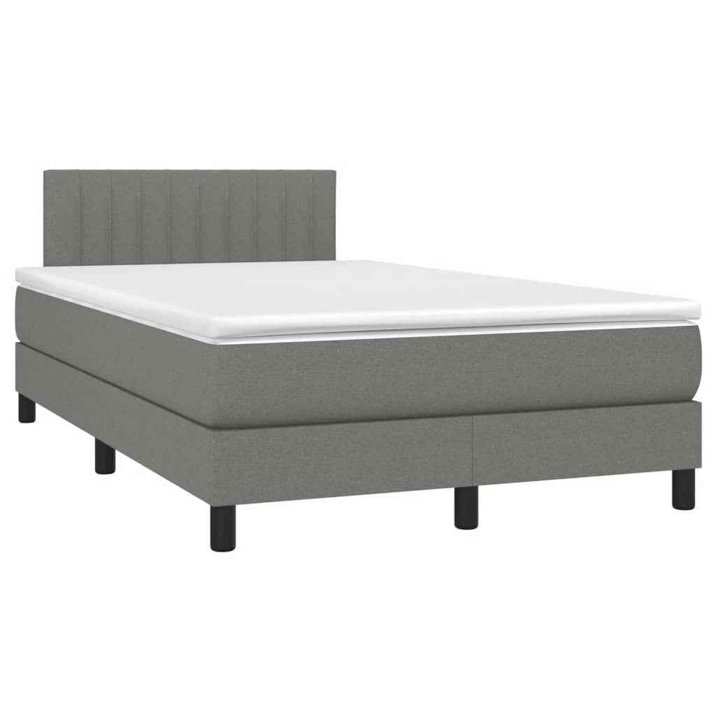 vidaXL Κρεβάτι Boxspring με Στρώμα & LED Σκ.Γκρι 120x190εκ. Υφασμάτινο