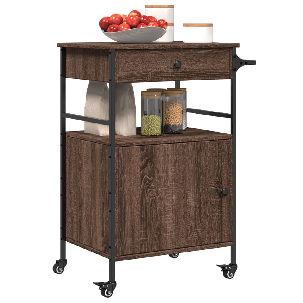vidaXL Τρόλεϊ Κουζίνας Καφέ Δρυς 56x43x89,5 εκ. από Επεξεργασμένο Ξύλο