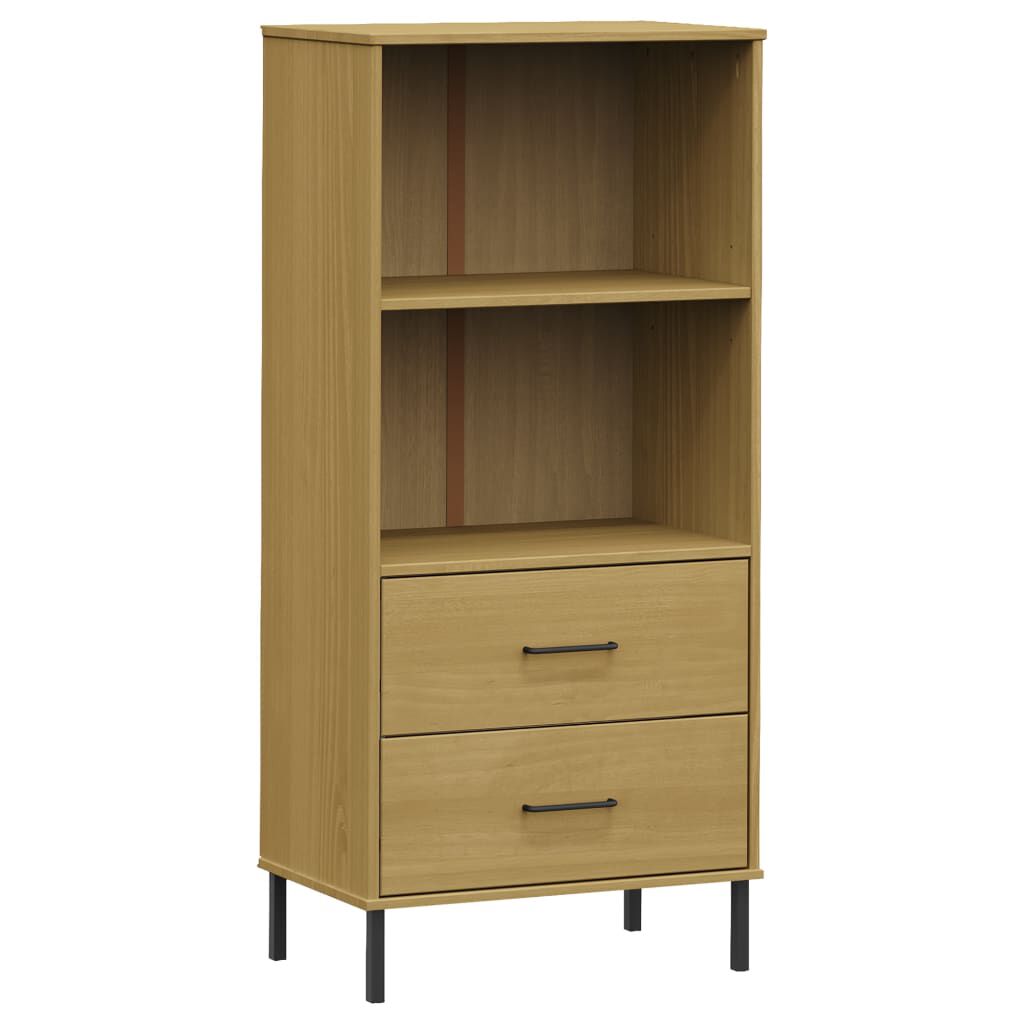 vidaXL Βιβλιοθήκη OSLO με 2 Συρτάρια Καφέ 60x35x128,5 εκ. Μασίφ Ξύλο