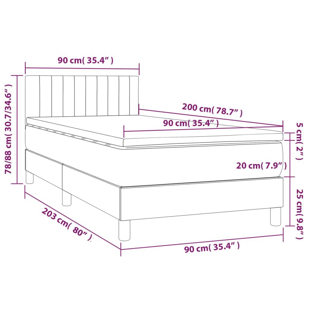 vidaXL Κρεβάτι Boxspring με Στρώμα Κρεμ 90x200 εκ.Υφασμάτινο