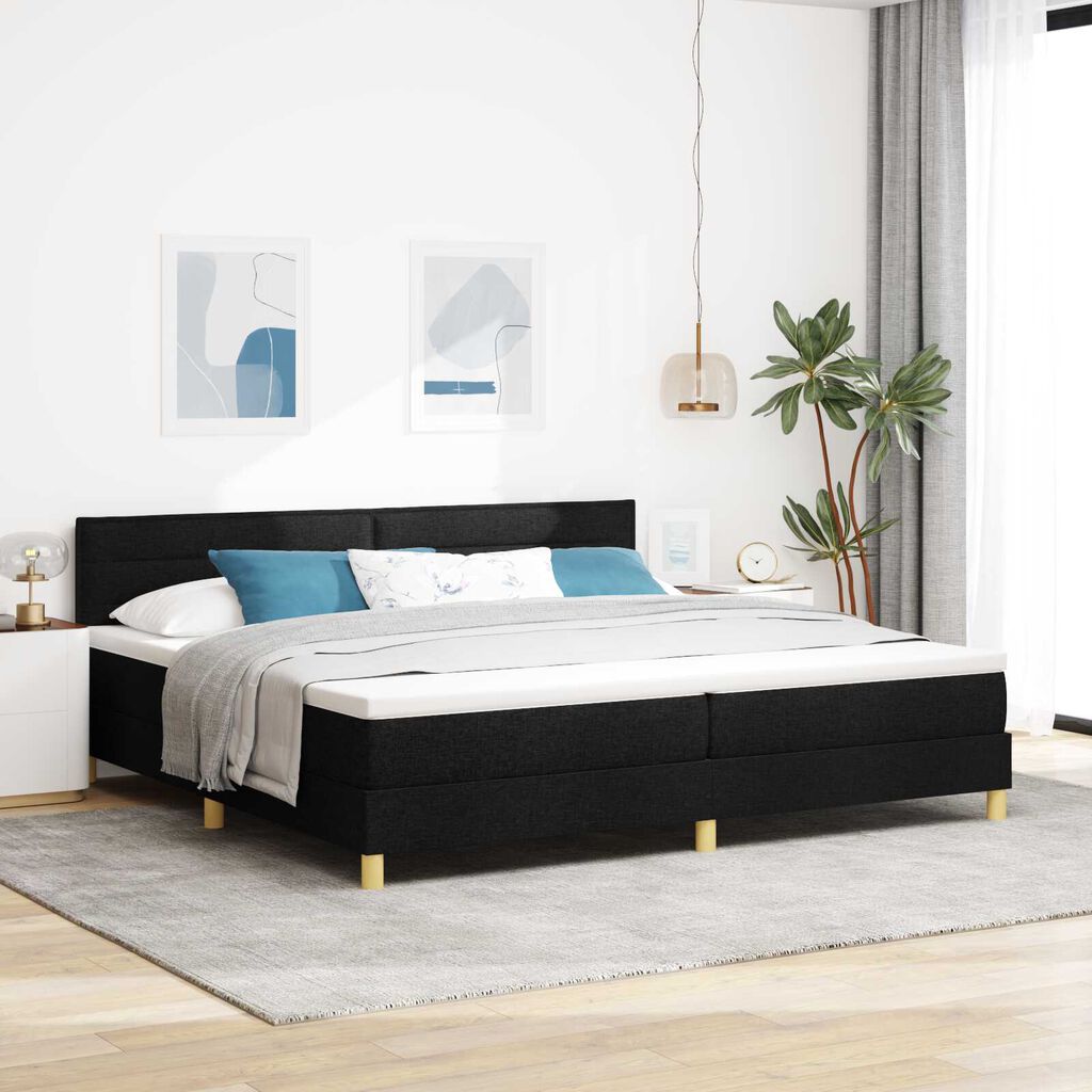 vidaXL Κρεβάτι Box Spring με Στρώμα & LED Μαύρο 200x200 εκ. Ύφασμα